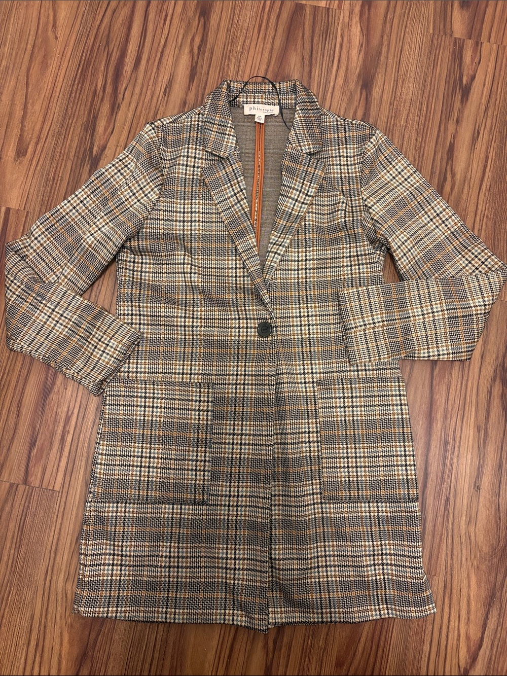 Philosophy Plaid Single-Button Blazer in Brown and Tan